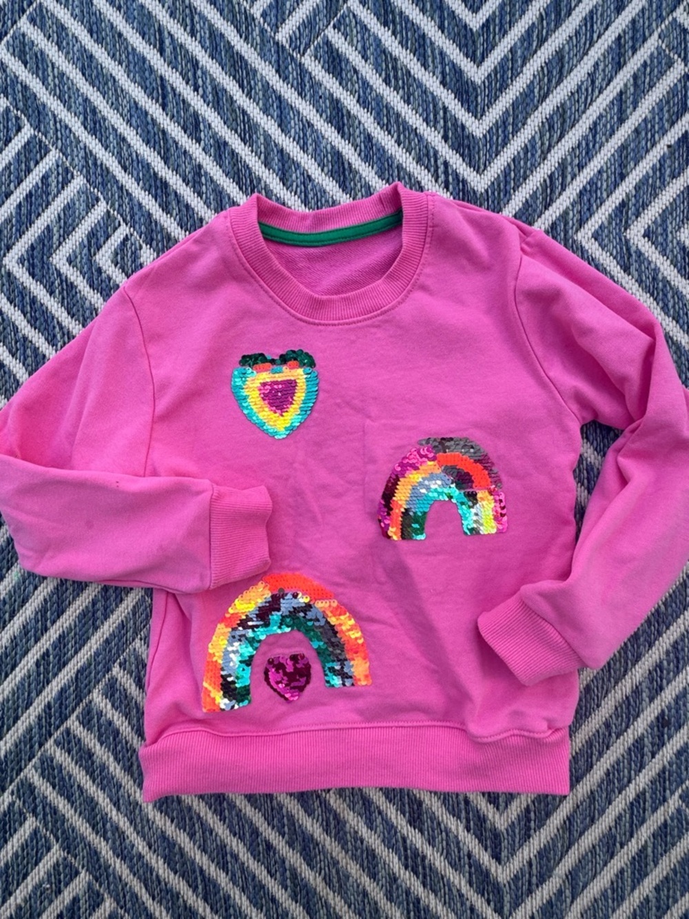 Girls' Pink Sequin Rainbow Sweatshirt
